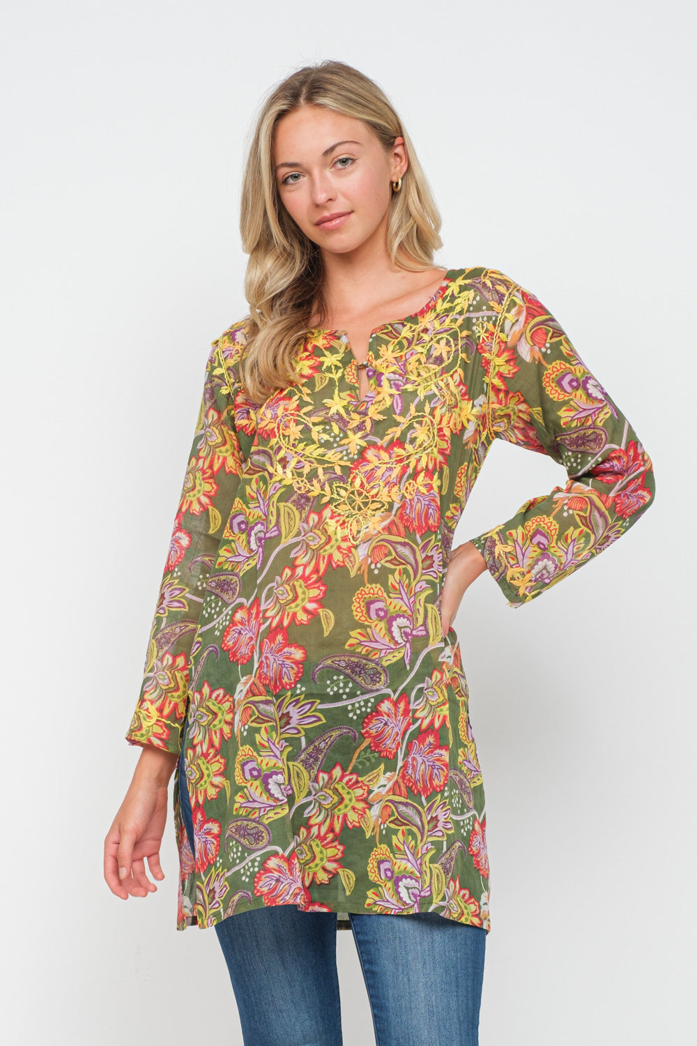 RAJ WILDFLOWER EMBROIDERED TUNIC - quetzals