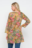 RAJ JANE OLIVE/MULTI PRINTED EMBROIDERED TUNIC - quetzals