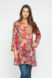 RAJ JANE RED/MULTI PRINTED EMBROIDERED TUNIC - quetzals