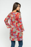 RAJ JANE RED/MULTI PRINTED EMBROIDERED TUNIC - quetzals