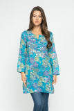 RAJ JANE TURQUOISE/MULTI PRINTED EMBROIDERED TUNIC - quetzals