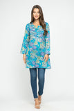 RAJ JANE TURQUOISE/MULTI PRINTED EMBROIDERED TUNIC - quetzals