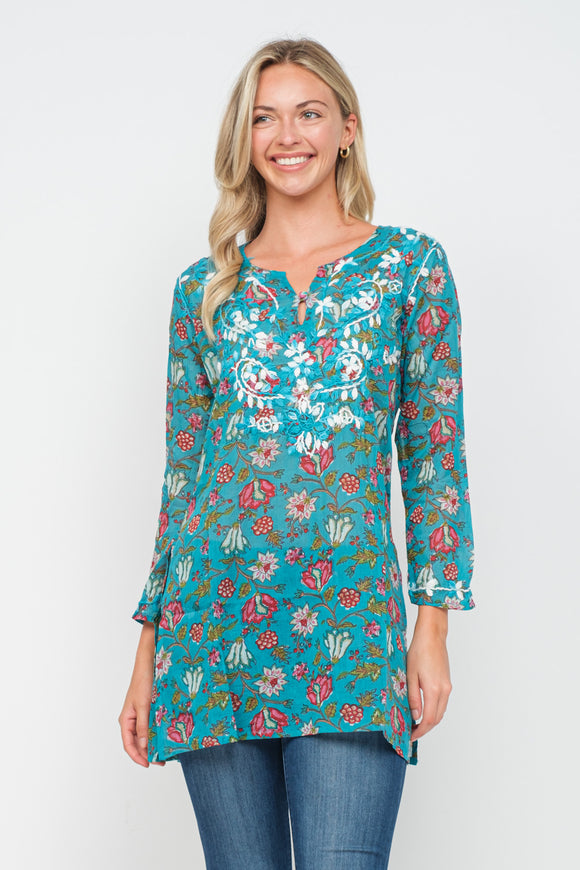 RAJ KASIA MAUVE PRINTED EMBROIDERED TUNIC - quetzals