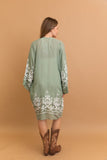 Stylish and timeless floral vine sage embroidered kimono.