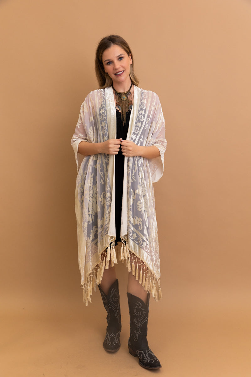 Lush Velvet Mesh Tapestry Kimono