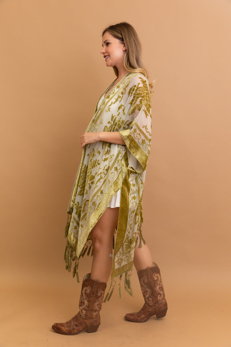 Lush Velvet Mesh Tapestry Kimono