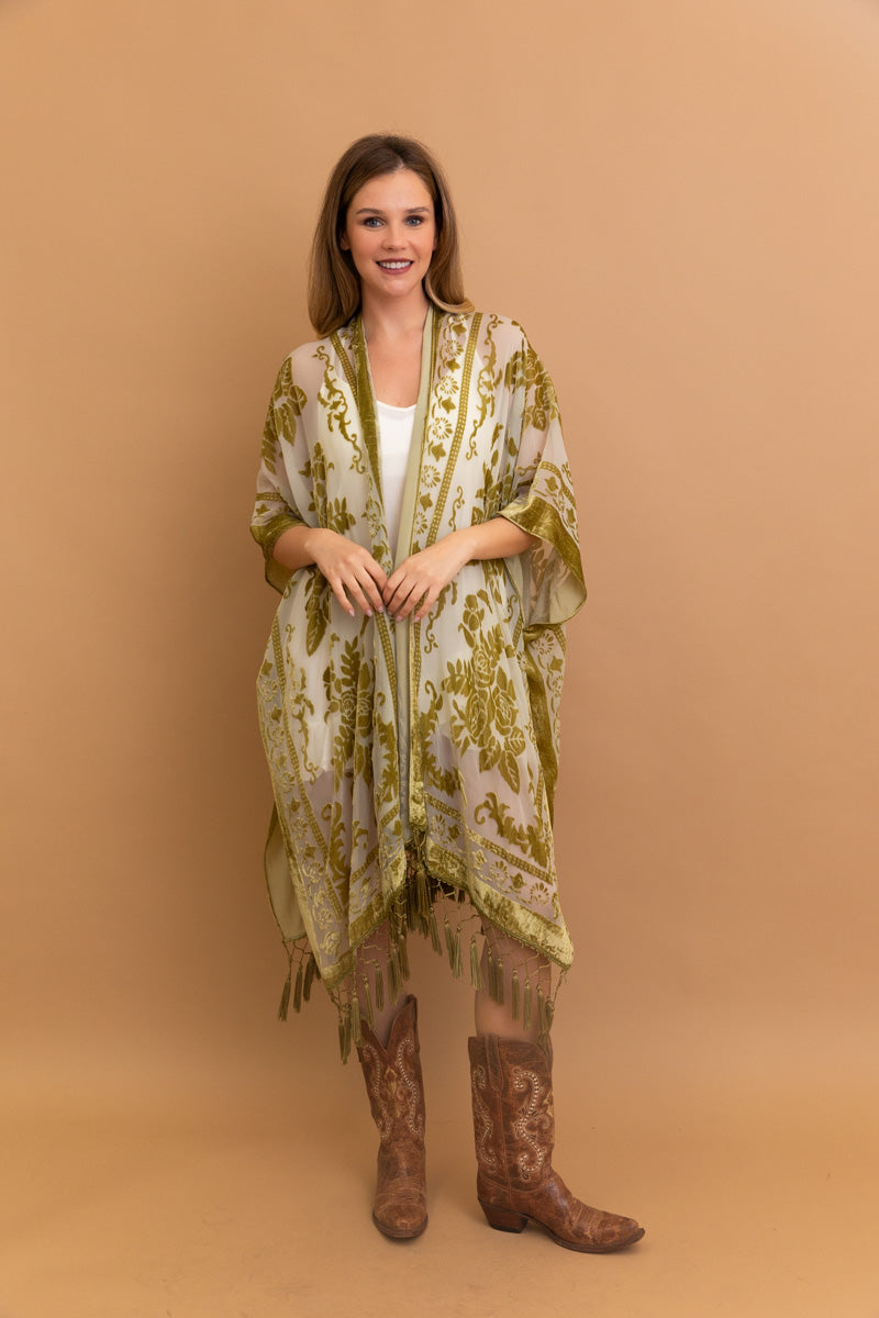 Lush Velvet Mesh Tapestry Kimono