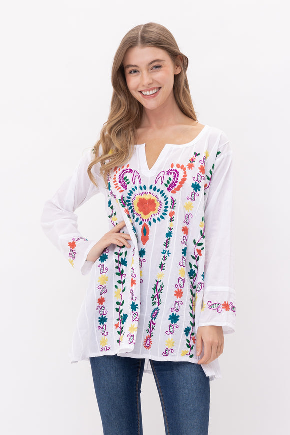 Kaya Floral Embroidered Detail Tunic - Rajimports - Women's Clothing