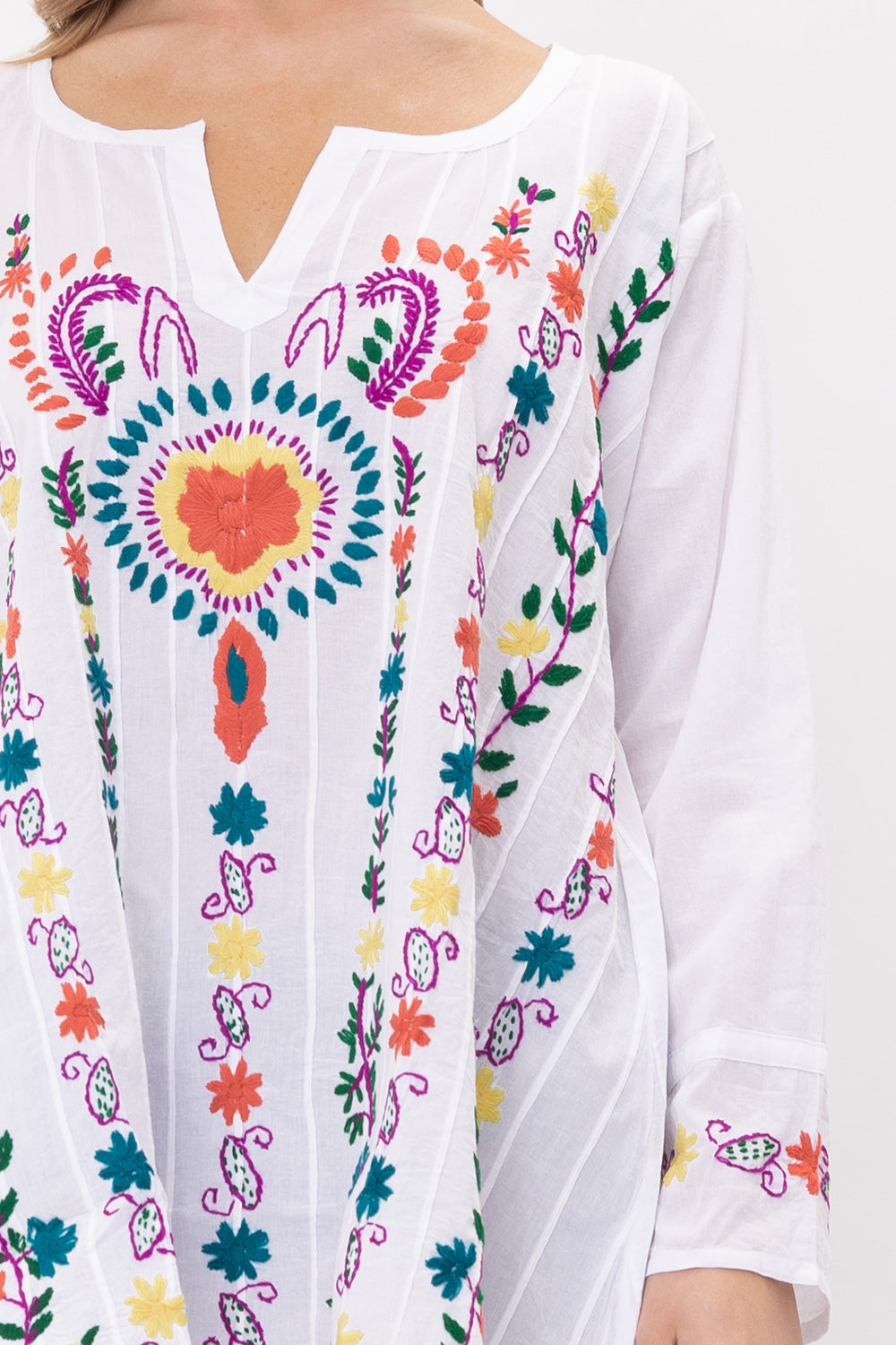 Kaya Floral Embroidered Detail Tunic - Rajimports - Women's Clothing