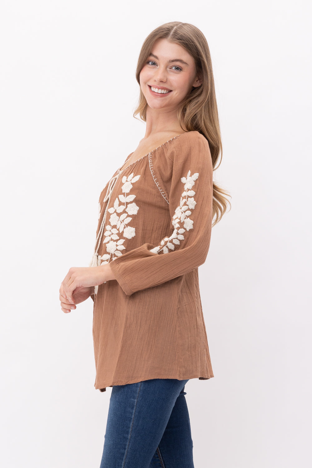 Norah Embroidered Tassel Top - Rajimports - Women's Clothing