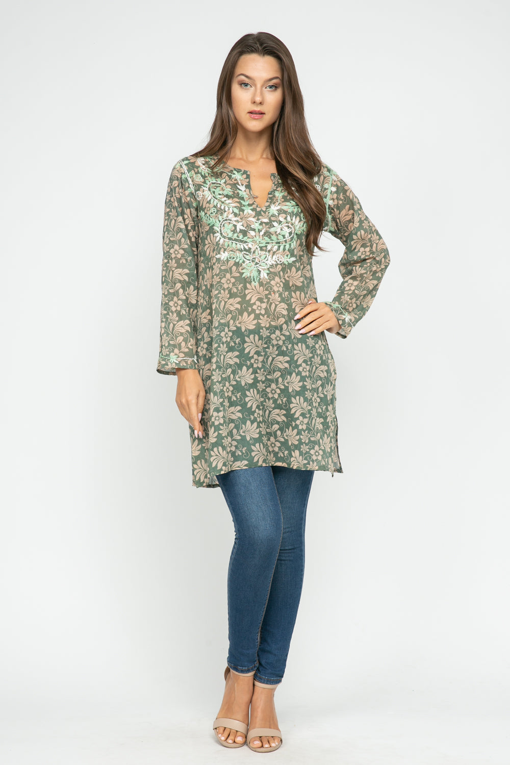 FORAL PETAL EMBROIDERED TUNIC - Rajimports - Women's Clothing