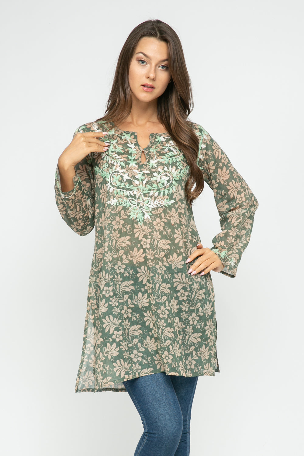 FORAL PETAL EMBROIDERED TUNIC - Rajimports - Women's Clothing