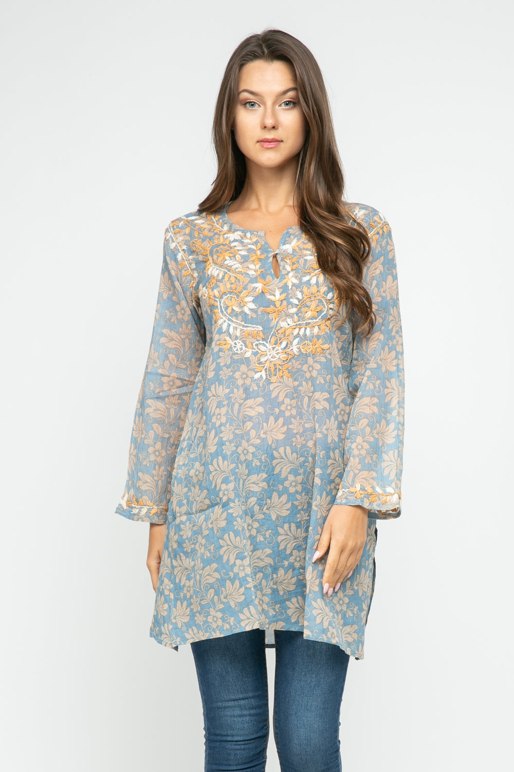 FORAL PETAL EMBROIDERED TUNIC - Rajimports - Women's Clothing