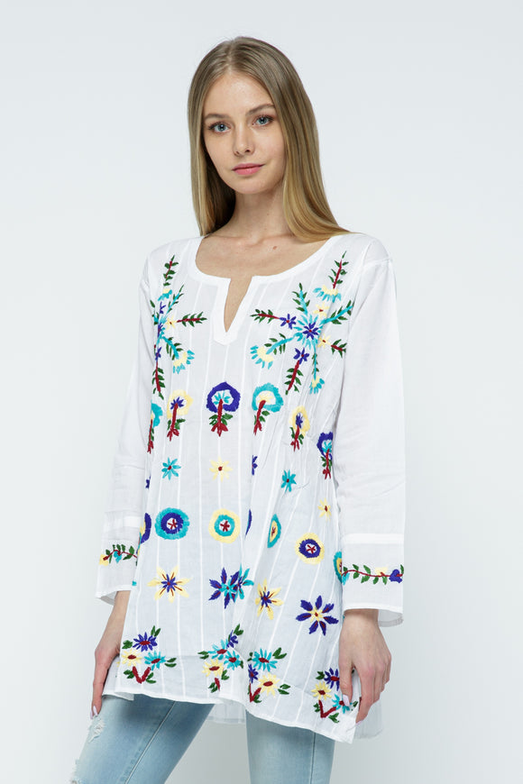 Gigi Floral Embroidered Detail Tunic - Rajimports - Women's Clothing