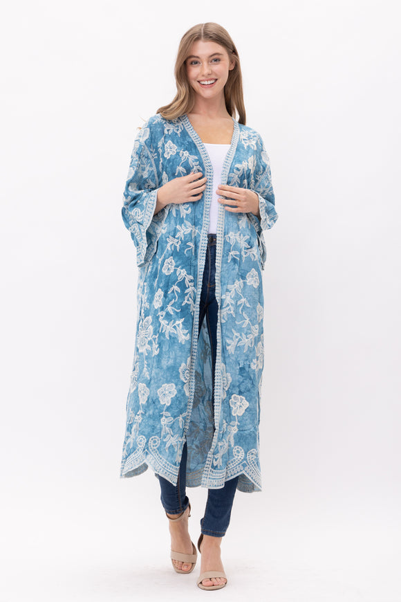 EMERY TIE DYE EMBROIDERED DUSTER KIMONO - Rajimports - Women's Clothing