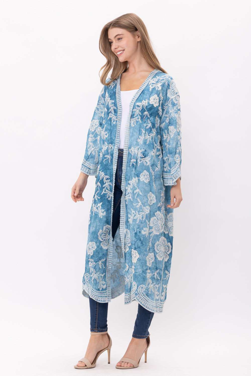 EMERY TIE DYE EMBROIDERED DUSTER KIMONO - Rajimports - Women's Clothing