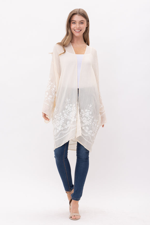 MIMI FLORAL EMBROIDERED DUSTER KIMONO - Rajimports - Women's Clothing