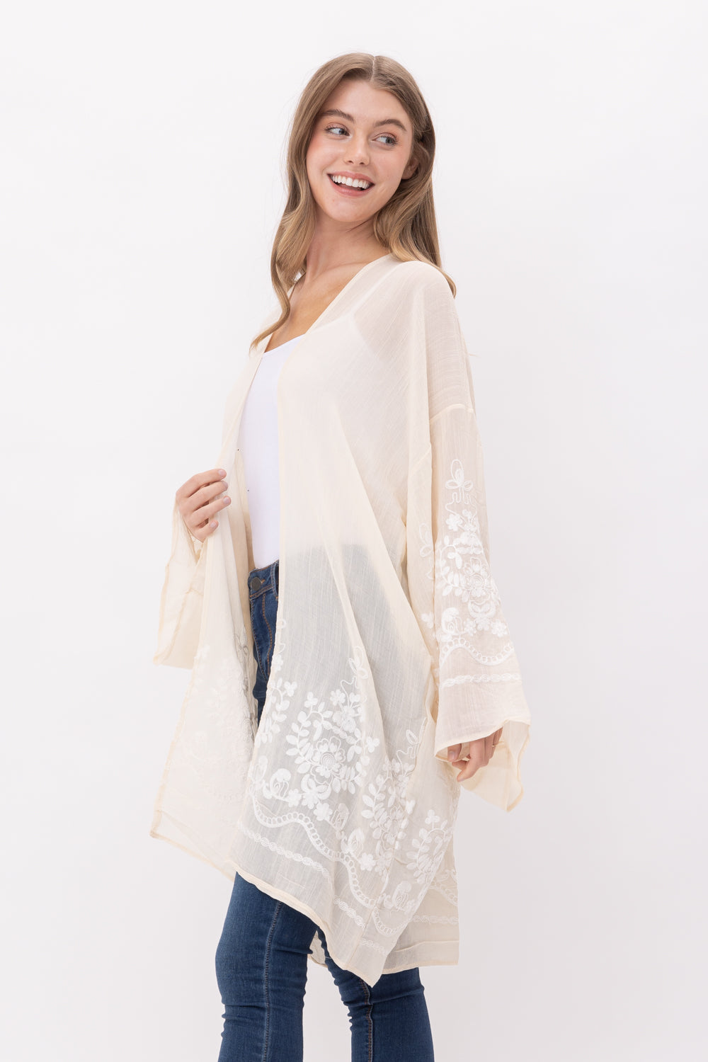 MIMI FLORAL EMBROIDERED DUSTER KIMONO - Rajimports - Women's Clothing