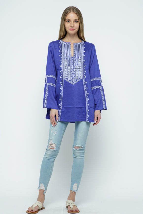 RAJ ALI EMBROIDERED TUNIC - IRIS - quetzals