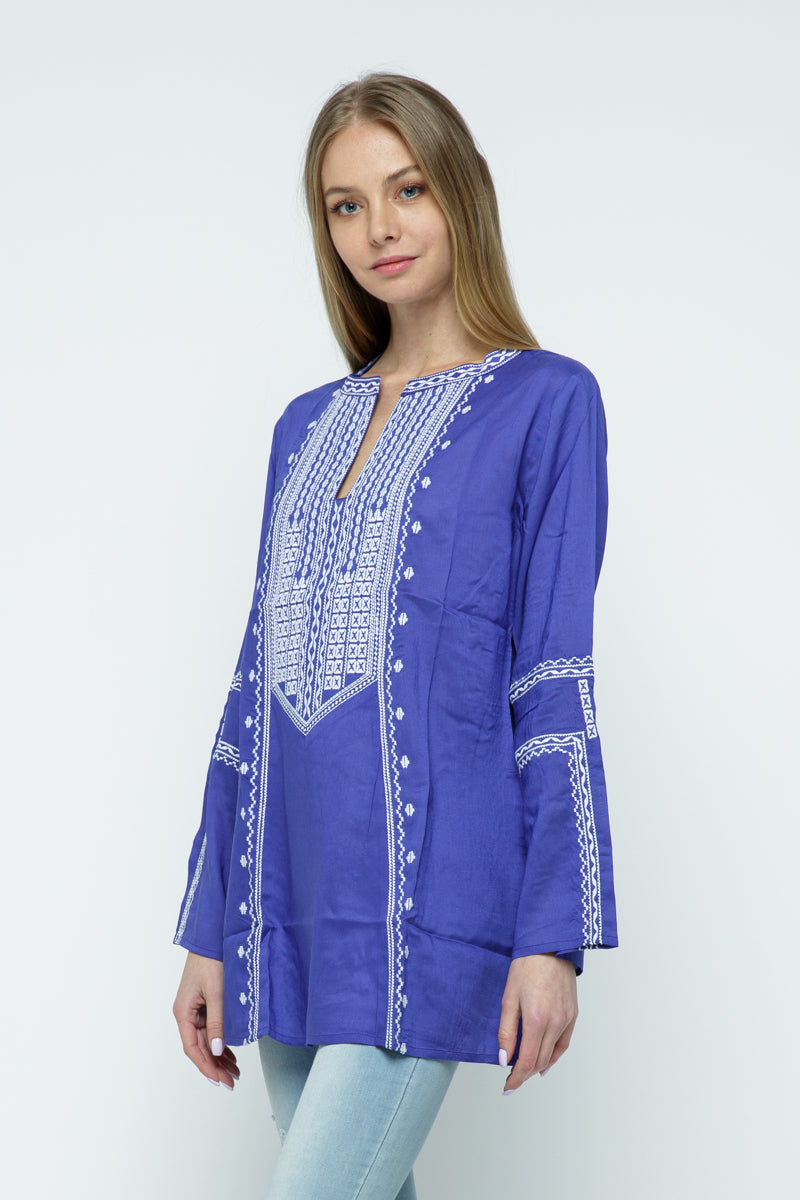 RAJ ALI EMBROIDERED TUNIC - IRIS - quetzals