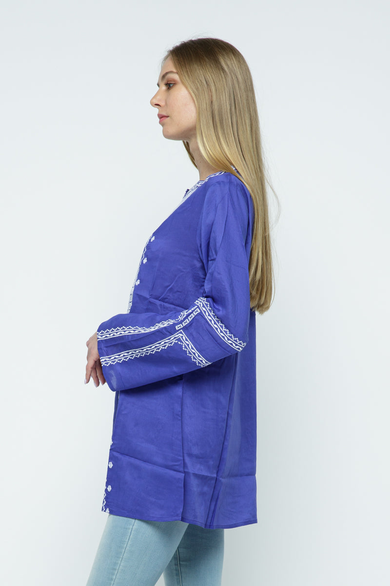 RAJ ALI EMBROIDERED TUNIC - IRIS - quetzals