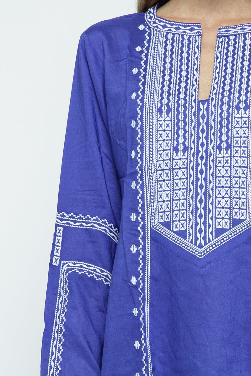 RAJ ALI EMBROIDERED TUNIC - IRIS - quetzals