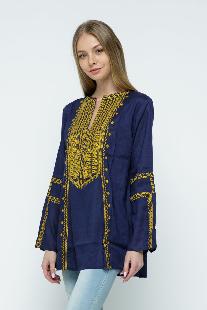 RAJ ALI EMBROIDERED TUNIC - NAVY & GOLD - quetzals