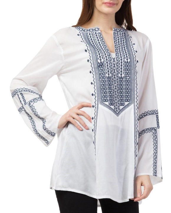 RAJ ALI EMBROIDERED TUNIC - WHITE - quetzals