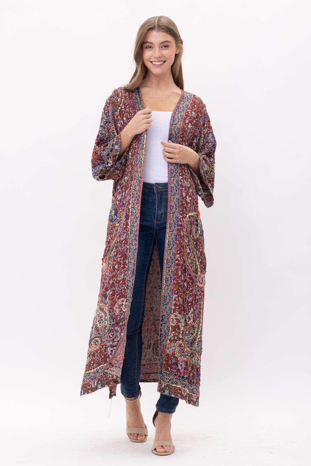 ELAINE THICK STITCH EMBROIDERED DUSTER - Rajimports - Women's Clothing