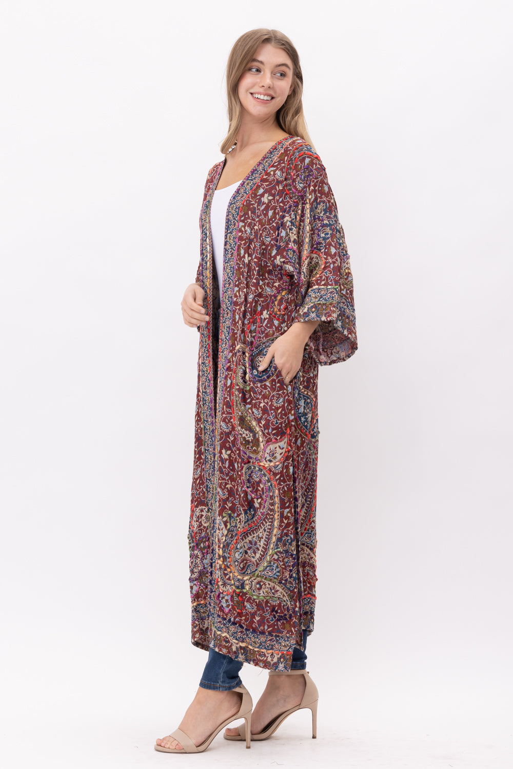 ELAINE THICK STITCH EMBROIDERED DUSTER - Rajimports - Women's Clothing