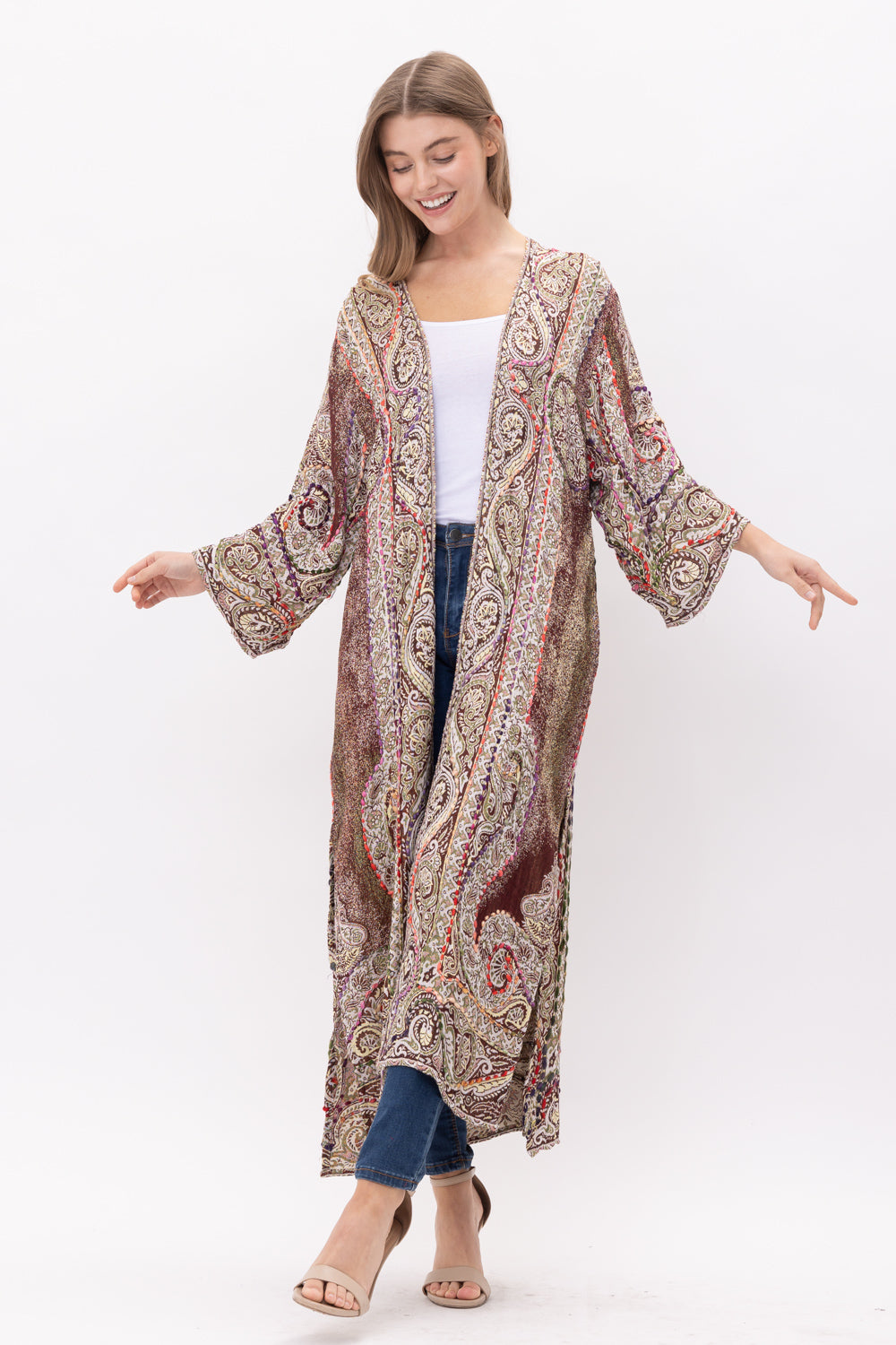 HAFZAH THICK STITCH EMBROIDERED DUSTER - Rajimports - Women's Clothing