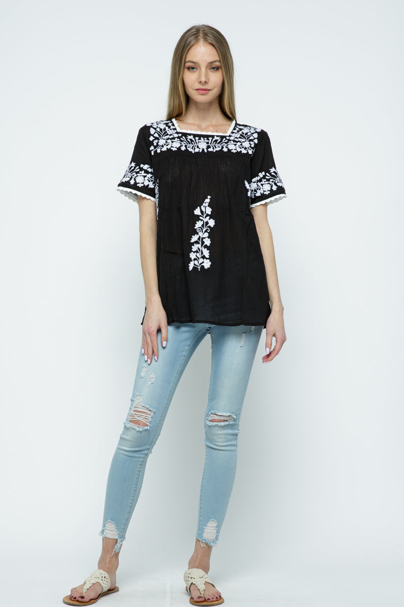 RAJ ALANA EMBROIDERED TOP - BLACK - quetzals