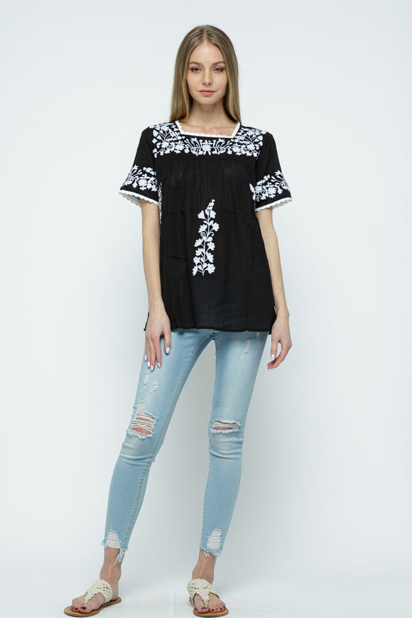 RAJ ALANA EMBROIDERED TOP - BLACK - quetzals