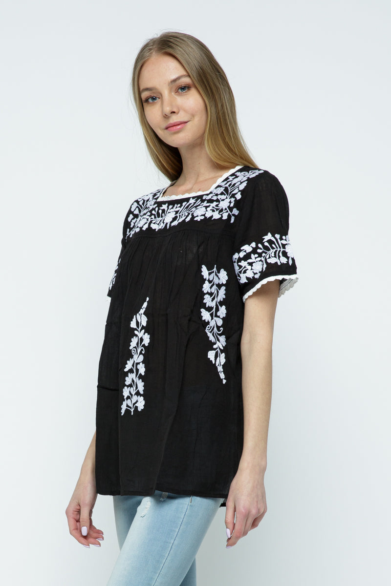 RAJ ALANA EMBROIDERED TOP - BLACK - quetzals