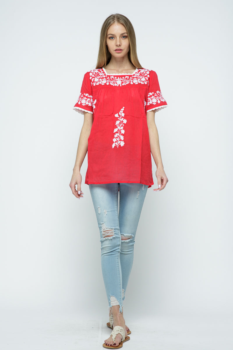 RAJ ALANA EMBROIDERED TOP - RED - quetzals