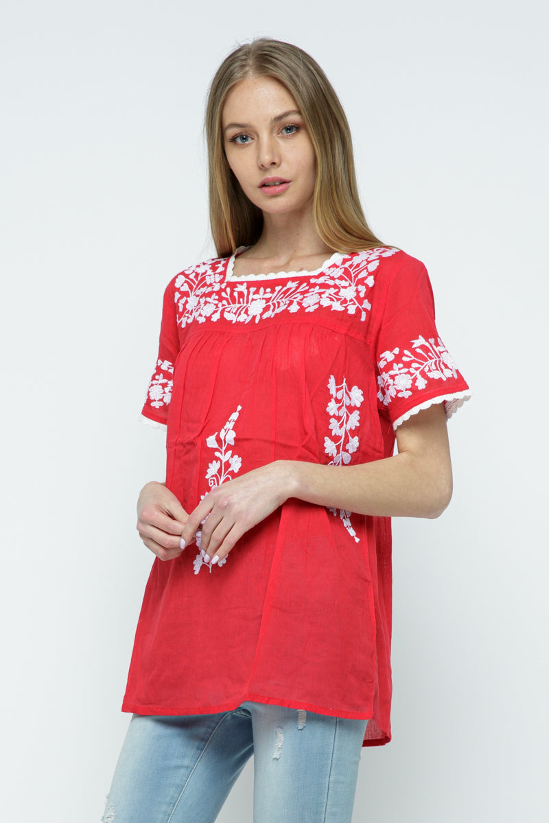 RAJ ALANA EMBROIDERED TOP - RED - quetzals