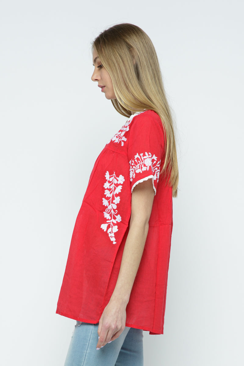 RAJ ALANA EMBROIDERED TOP - RED - quetzals