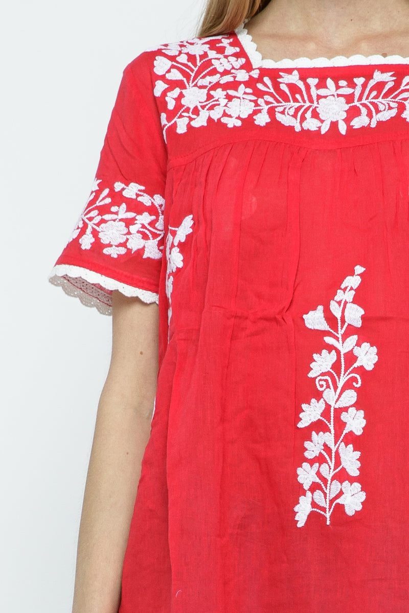 RAJ ALANA EMBROIDERED TOP - RED - quetzals