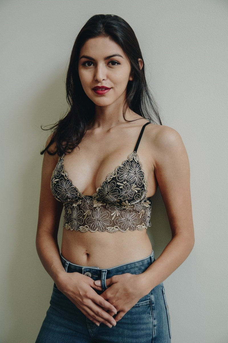 Floral Stitch Mesh Bralette