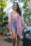 Flower garland embroidered rose kimono with lightweight and stylish design.