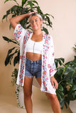 Flower garland embroidered white kimono perfect for layering.