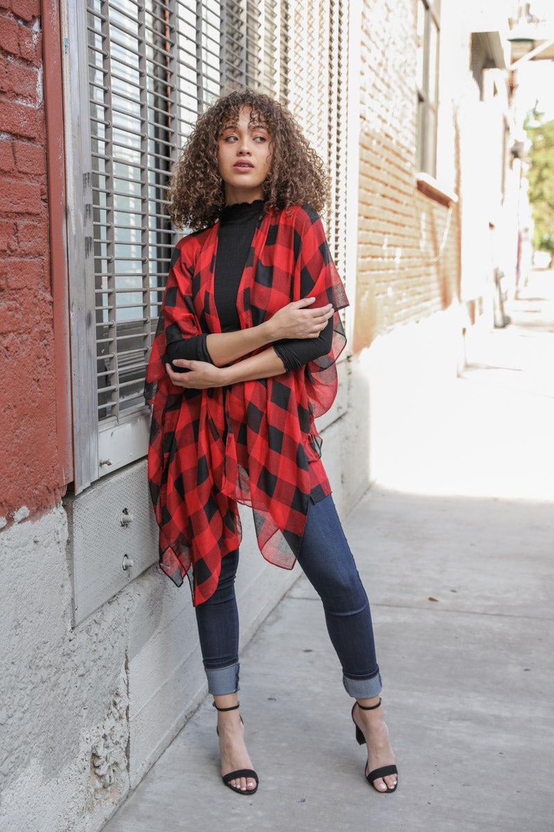 Classic Lightweight Buffalo Check Kimono One Size / Red