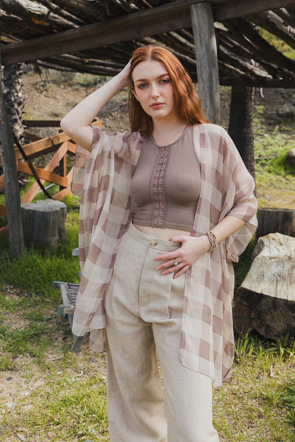 Classic Lightweight Buffalo Check Kimono One Size / Taupe