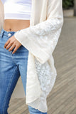 Elegant embroidered cream floral vine kimono perfect for layering.