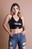 Faux Leather Longline Bralette XL / Black