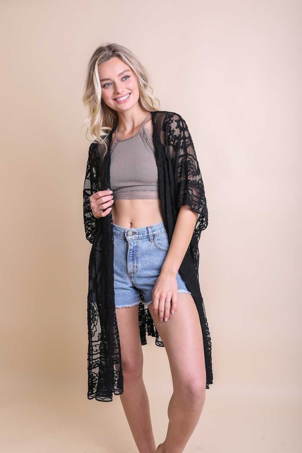 Floral Mandala Mesh Kimono Ponchos