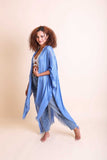 Frayed Trim Kimono Ponchos Blue