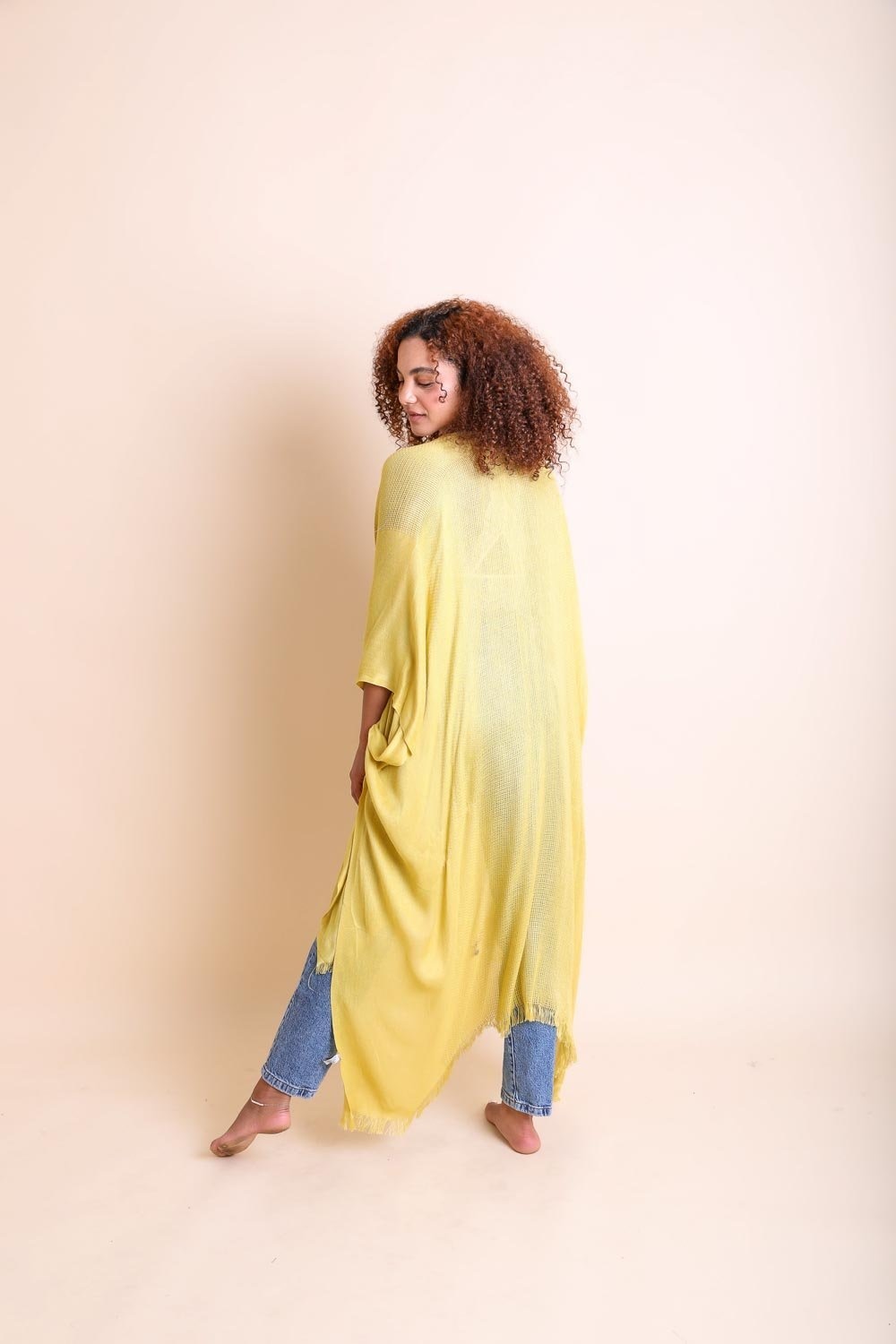 Frayed Trim Kimono Ponchos