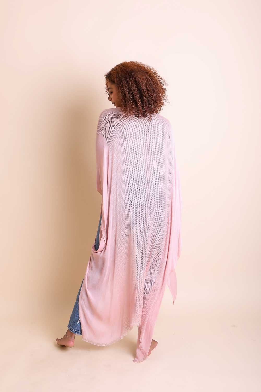 Frayed Trim Kimono Ponchos