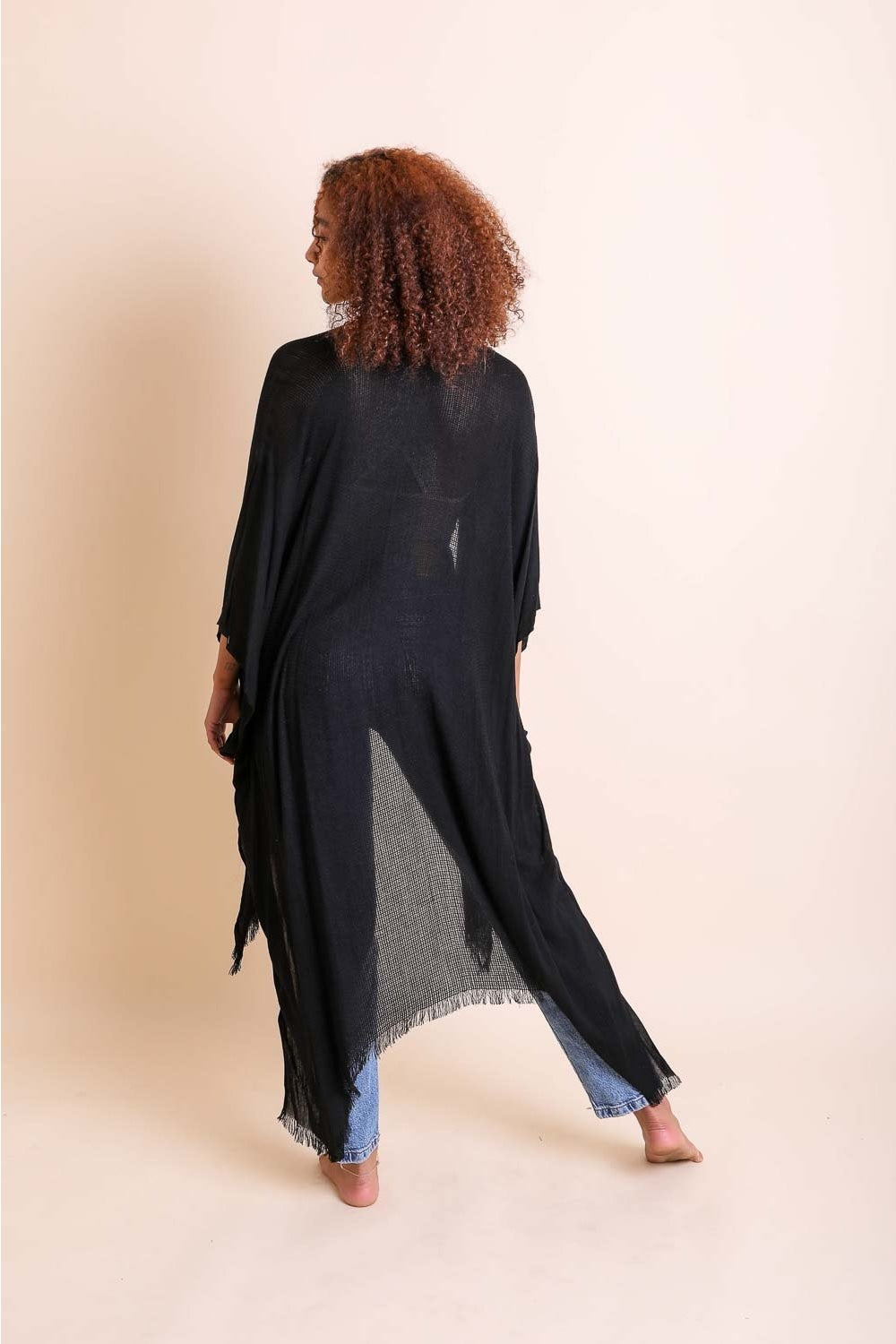 Frayed Trim Kimono Ponchos